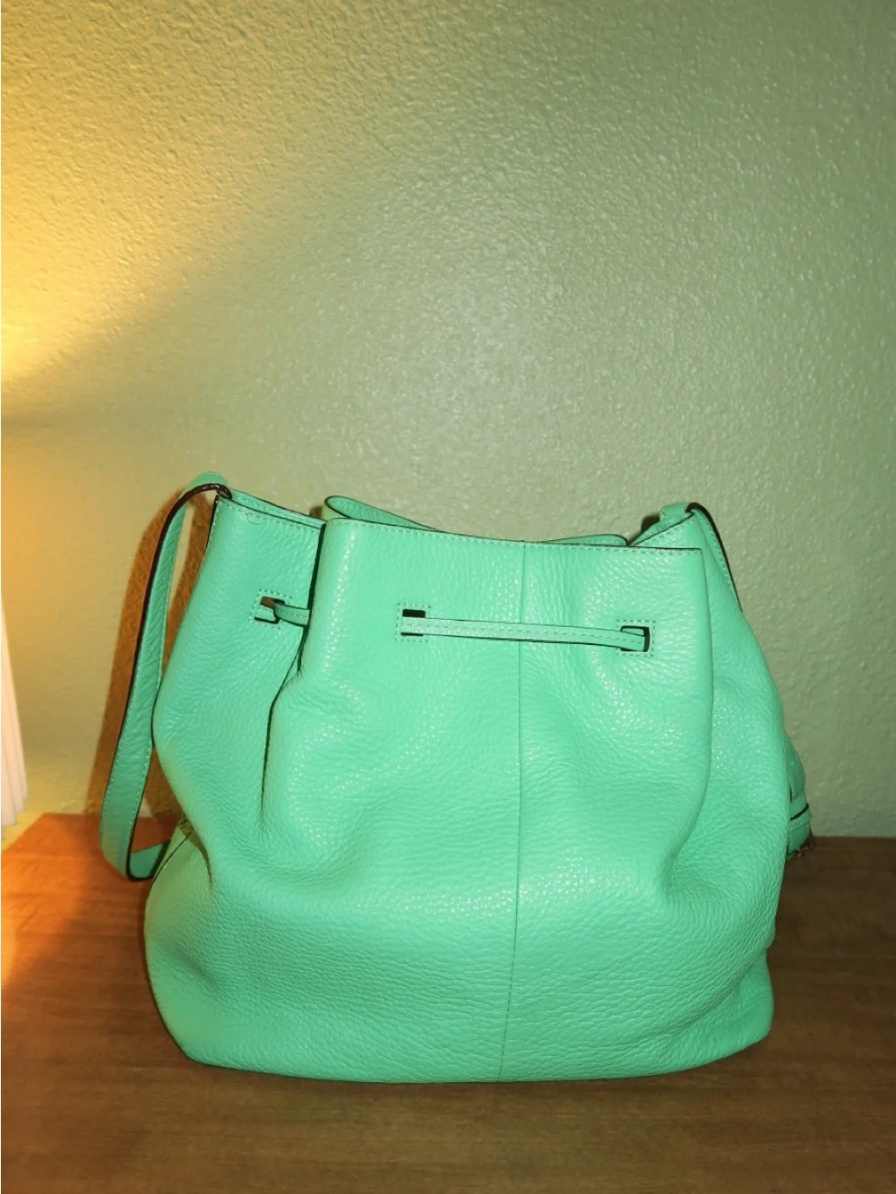 Kate Spade Green Leather Drawstring Cooper Bucket Bag